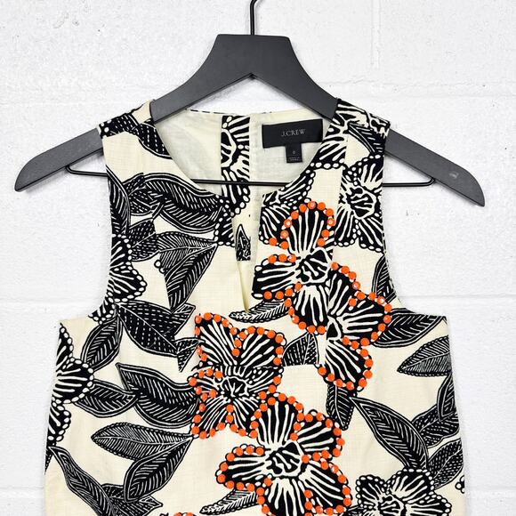 J Crew Beaded Floral Sleeveless Top Womens 0 Cream Black Orange - Picture 6 of 7